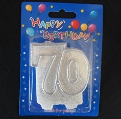 Silver and White Number 70 Candle