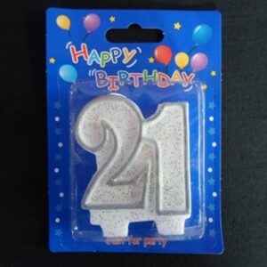 Silver and White Number 21 Candle
