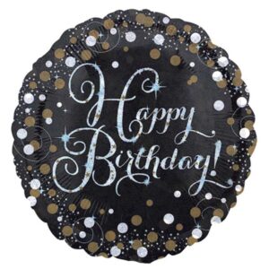 Black and Silver Happy Birthday Foil Balloon