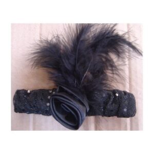 Black Headband with Rose and Feather (Small)