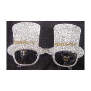 Silver Glitter Top Hat Glasses
